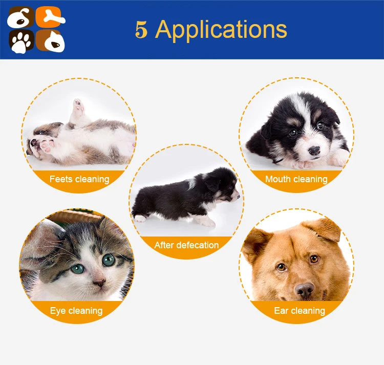 Customized Spunlace Material Hygiene Organic Dog Cat Paw Ear Eye Tooth Clean Grooming Pets Dog Cleaning Wet Wipes
