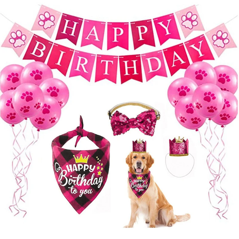 2024 Dog Birthday Party Kit Includes Bandanas Bunting Balloons Pet Apparel Accessories for Dogs
