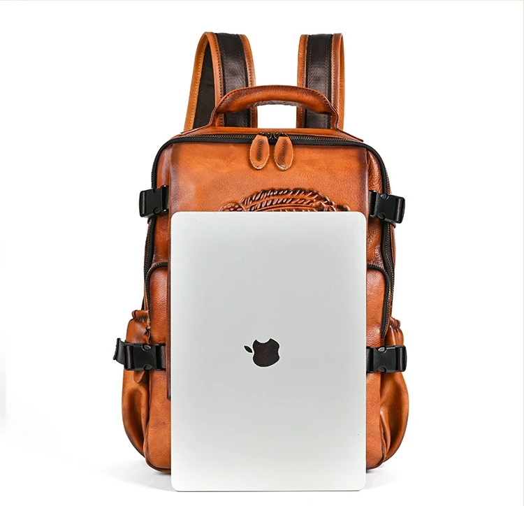 Men Casual Vintage Cow Bull Full Grain Genuine Crazy Horse Leather Travel Backpack Bag