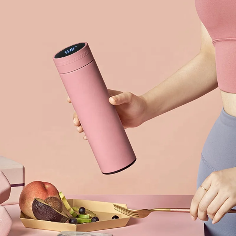 Double-Walled Smart LED Temperature Display Water Bottle 500ml Stainless Steel with Soft Touch Matte Painting Tea Infuser