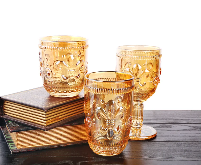 Multicolor Embossed Water Glasses Elegant Wine Glasses Amber and Rainbow Vintage Stemless Goblets for Wedding Party Daily Use