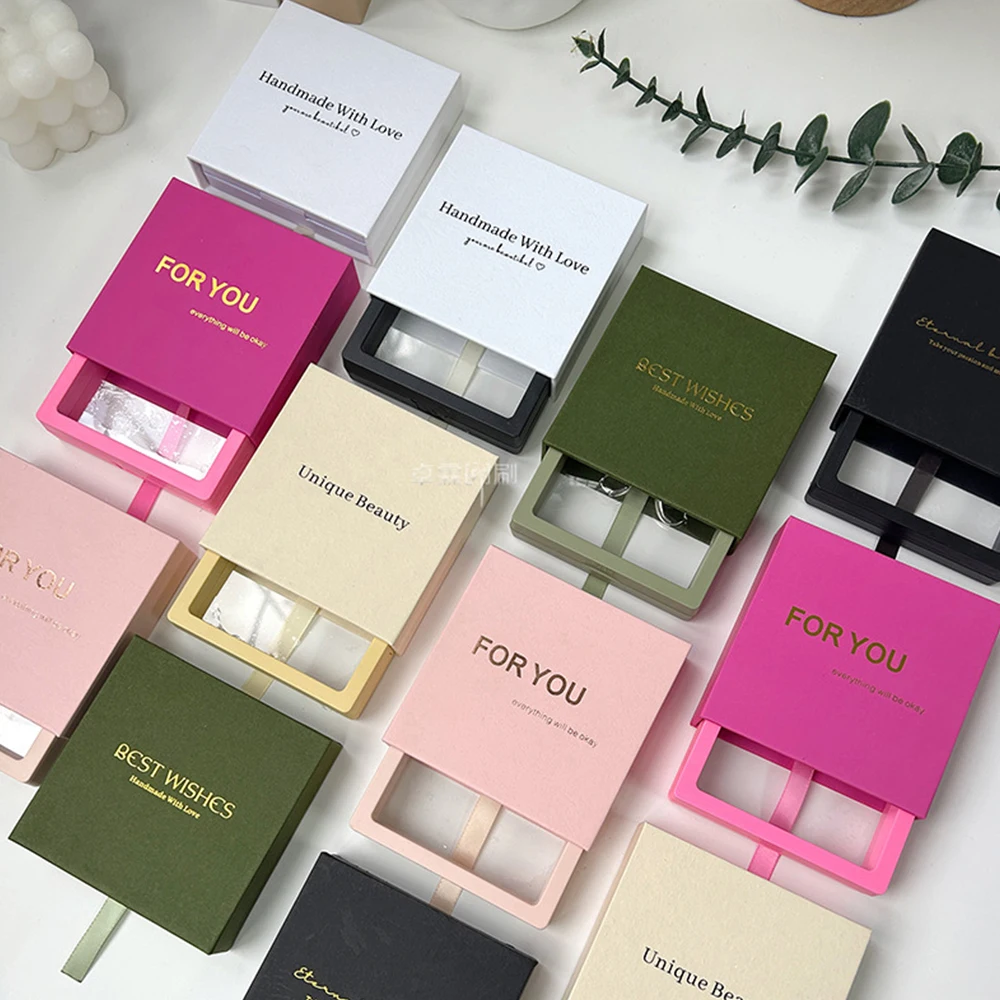 Custom Logo Drawer Sliding Ring Earring Necklace Jewellery Package Paper Cardboard PE Film Gift Packaging Jewelry Boxes