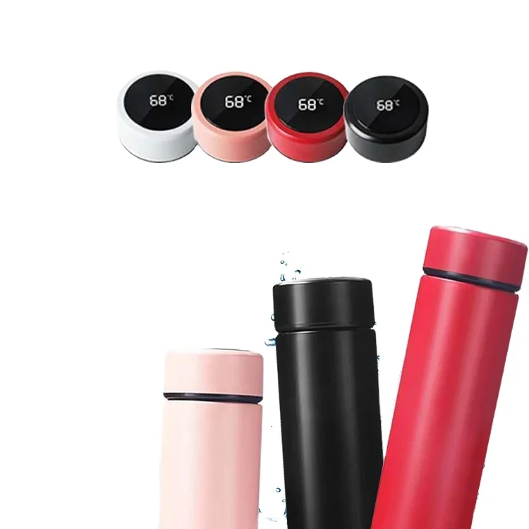 Double Wall Designer Time Marker Reminder With Led Temperature Display Vaccum Flask Stainless Steel Smart Water Bottle