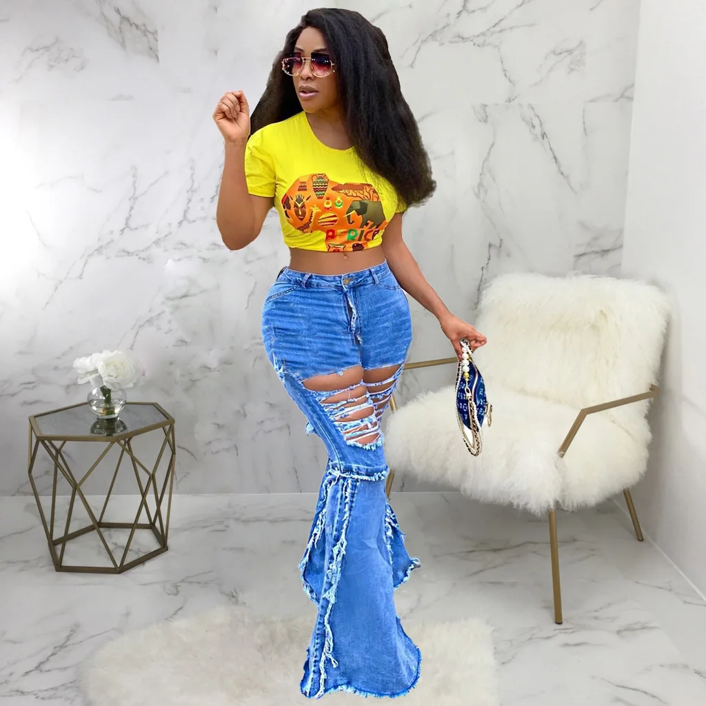 Jeans Women Wholesale High Waist Leisure With Hole Fashion Jeans Clothing