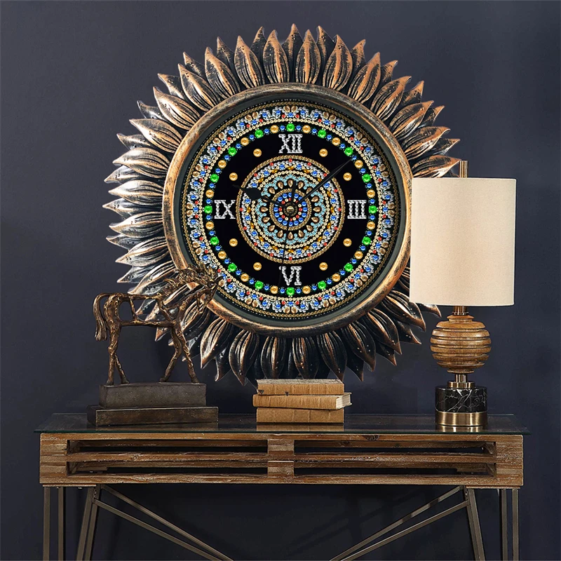 New creative DIY diamond painting hand-paste diamond wall clock Vintage Copper Living room Decoration Clock