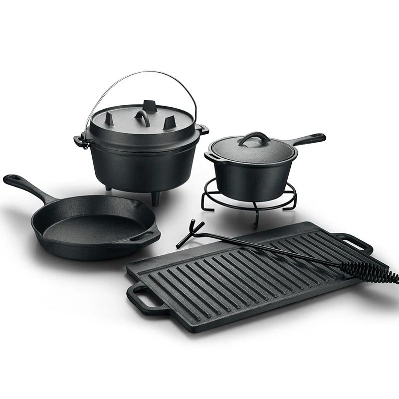 Hot sale pre seasoned cookware set vegetable oil cast iron frying pan skillet set