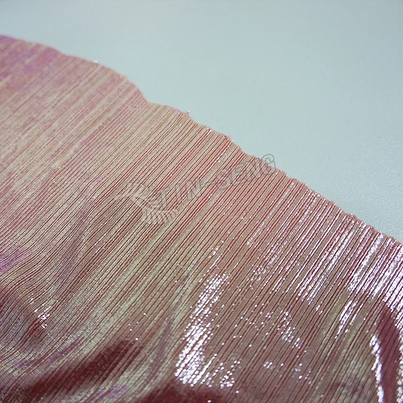 Holographic Pink Glitter Fabric , Ribbed FDY FOIL fabric for party Dress