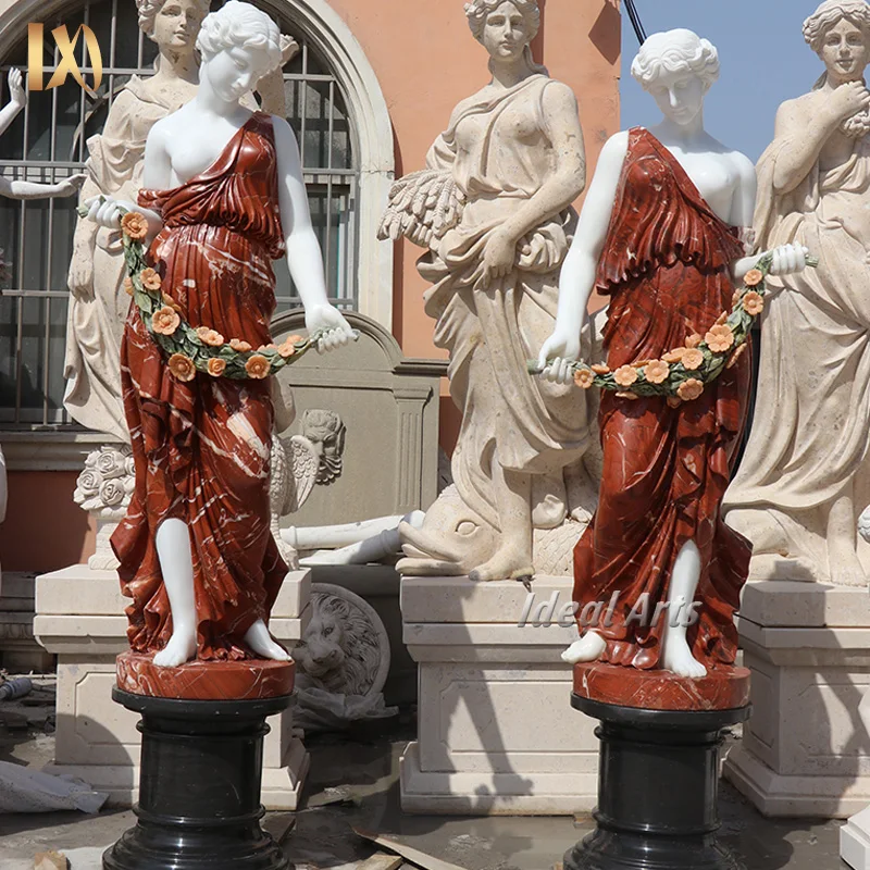 Factory customization Life Size Garden Greek Hand Carved Stone Lady Marble Sculpture Statue with Flower