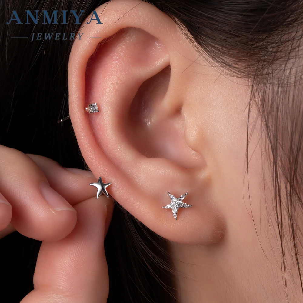ANMIYA Summer Design Minimalist 925 Sterling Silver Starfish Stud Earrings Set For Women