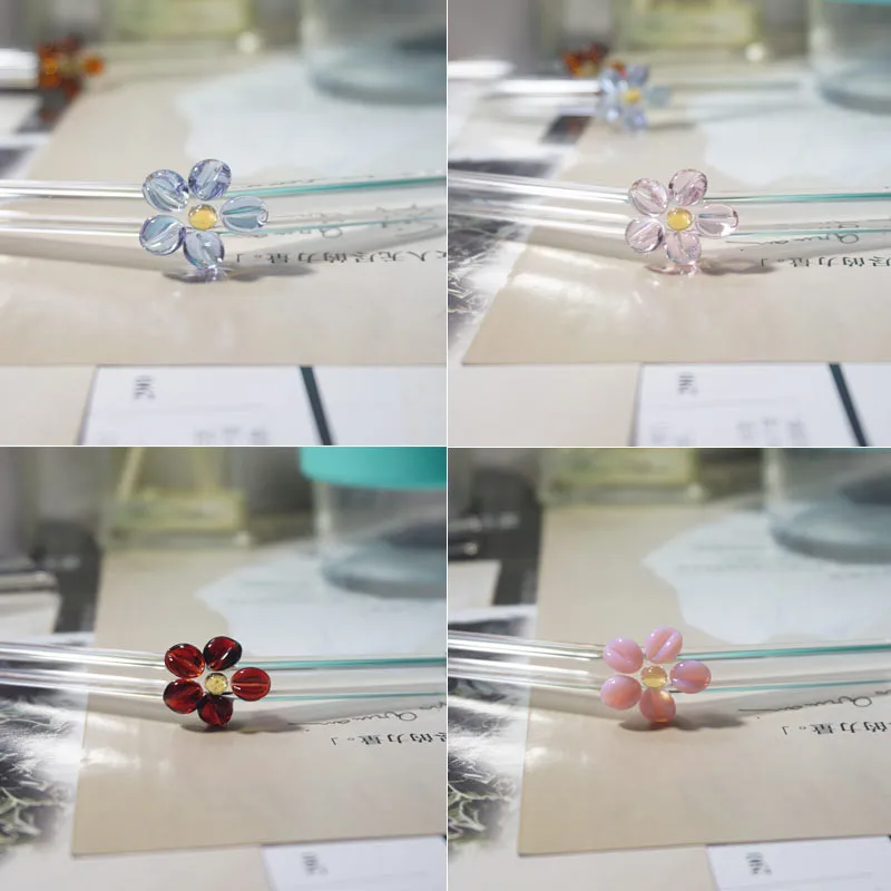Wholesale Glass Straws with Flower  for Drinking Mug Mason Jars