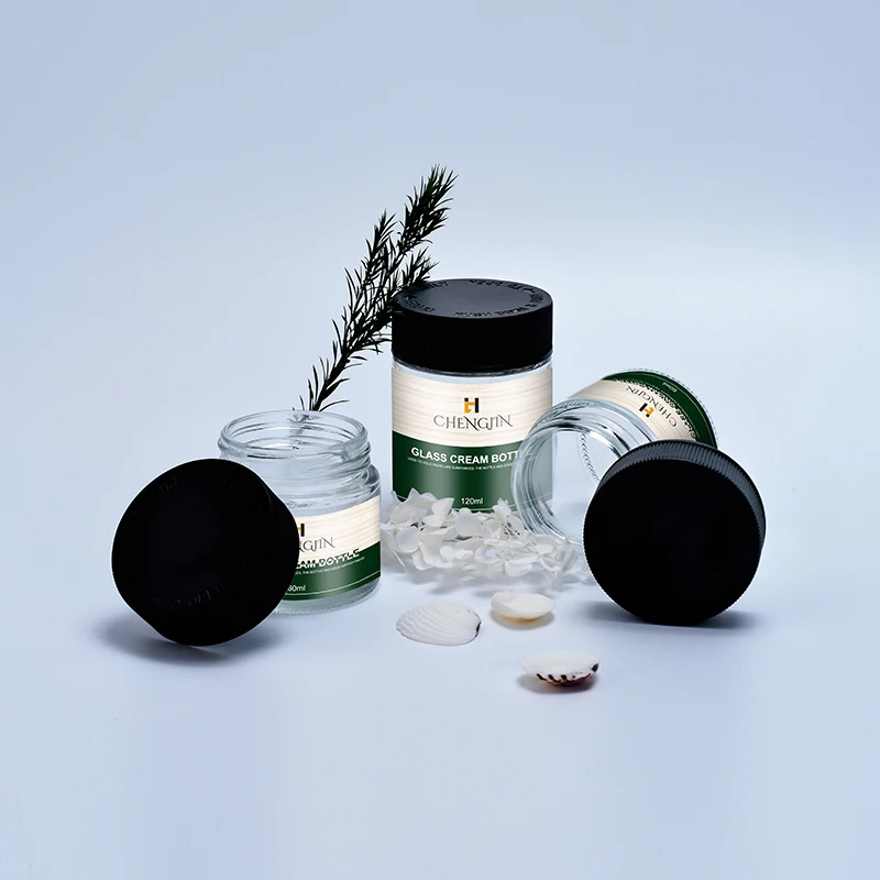 cosmetic containers face cream jars 3g 5g 60g 90g 120g clear glass honey jam jar  with black childproof cap