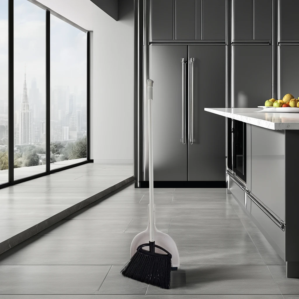 Sunshine Wholesale Professional Long Handle Dust Pan and Broom Economic PP with Metal Fiber PET Broom Head for Home Cleaning