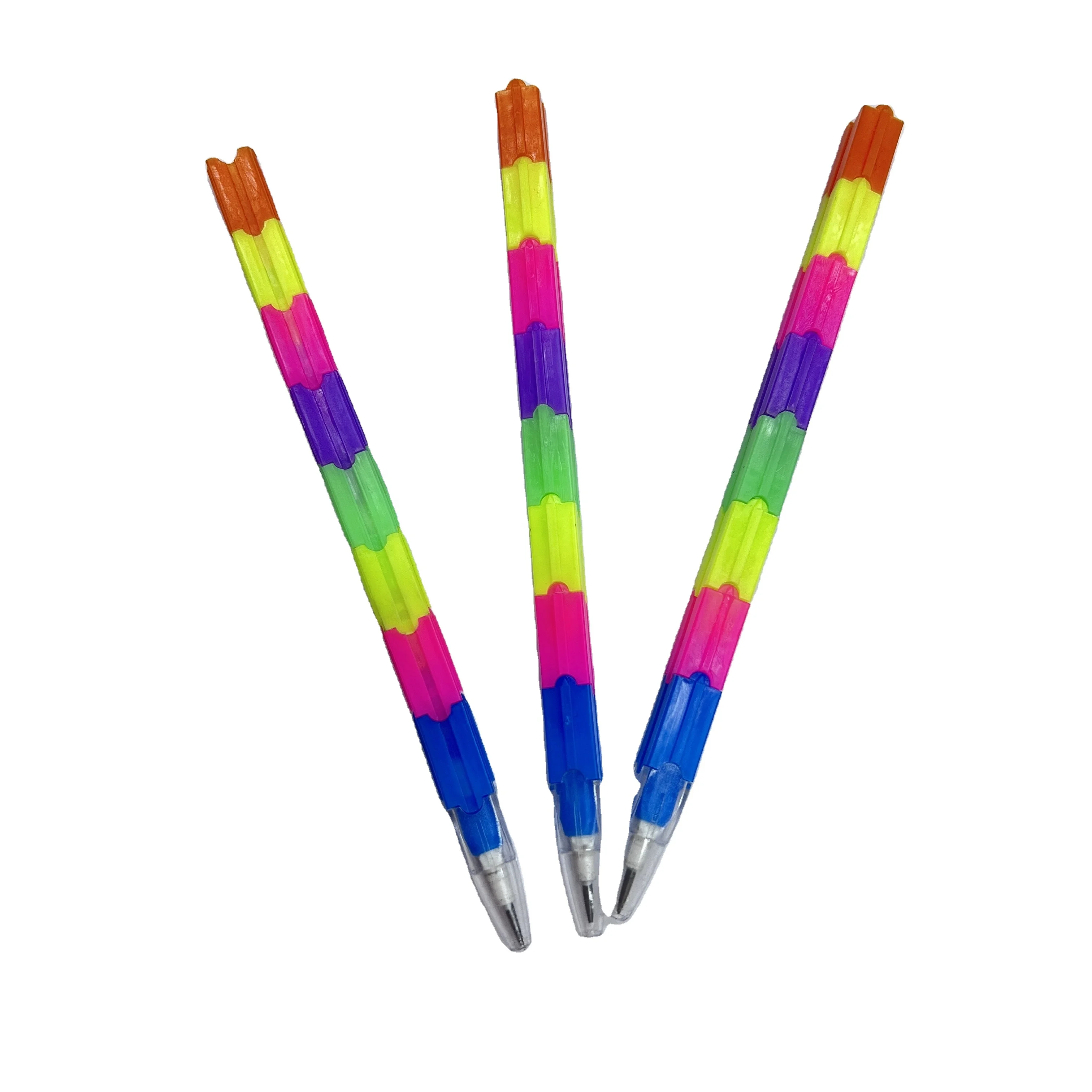 Creative Stationery 8 Pieces Building Blocks Pencil Rocket Head Rainbow Stacking Extensible Pencils