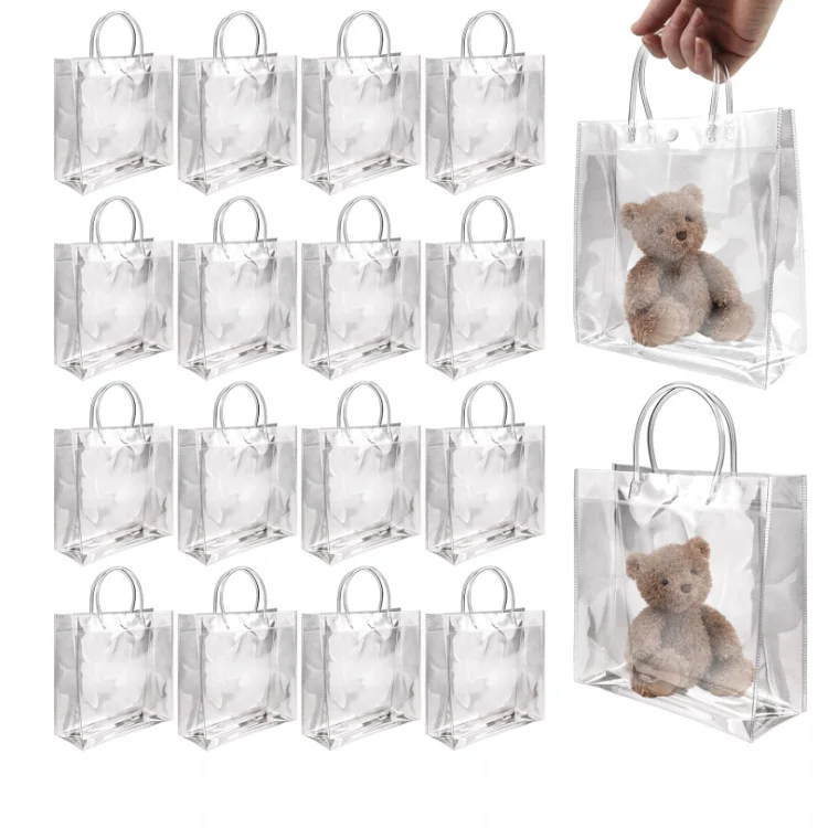 Clear Transparent PVC Gift Bags with Handles Reusable Plastic Gift Tote Bag for Wedding Shopping Retail Goodies Business