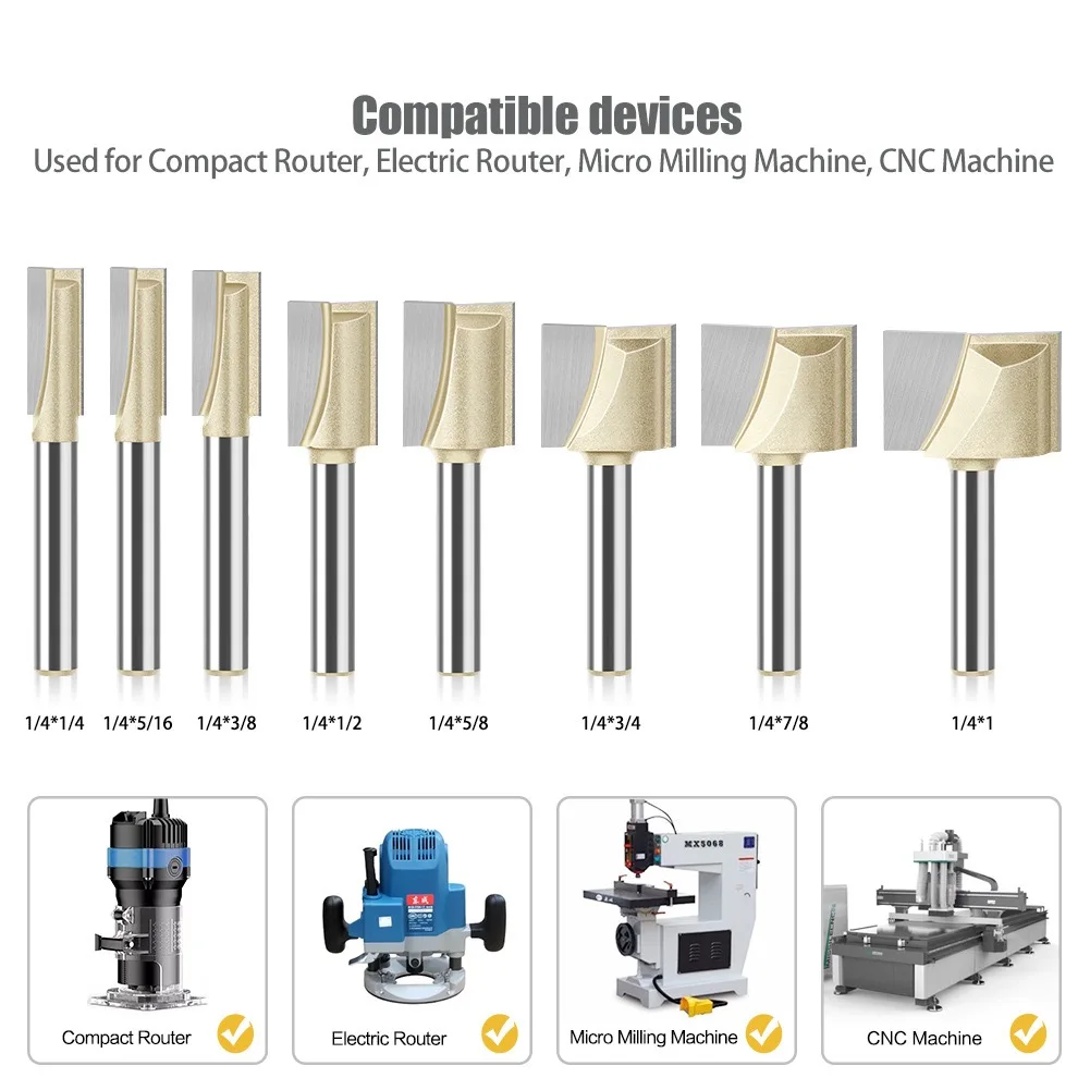 1pc 1/4 1/2 Shank Cleaning Bottom Router Bit Straight Bit Carbide Milling Cutters Woodworking Power Machine Wood Cutting Tool