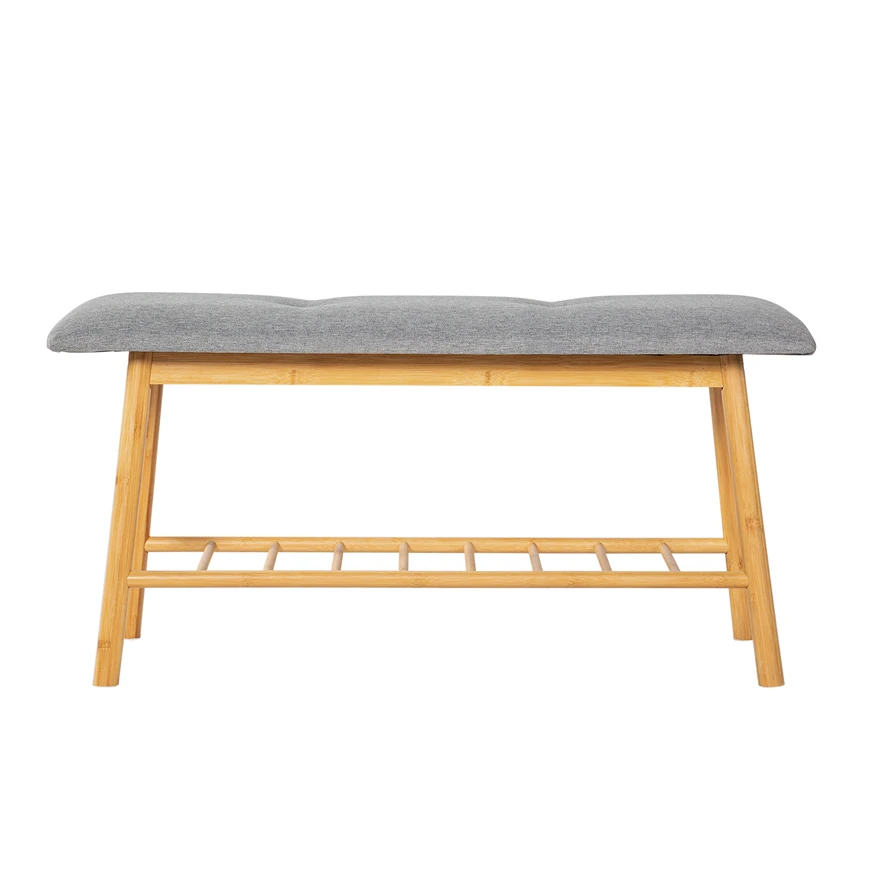 Customized Eco-friendly Home High Quality Bamboo Frame Legs Shoe Fitting Soft Cushion Bench