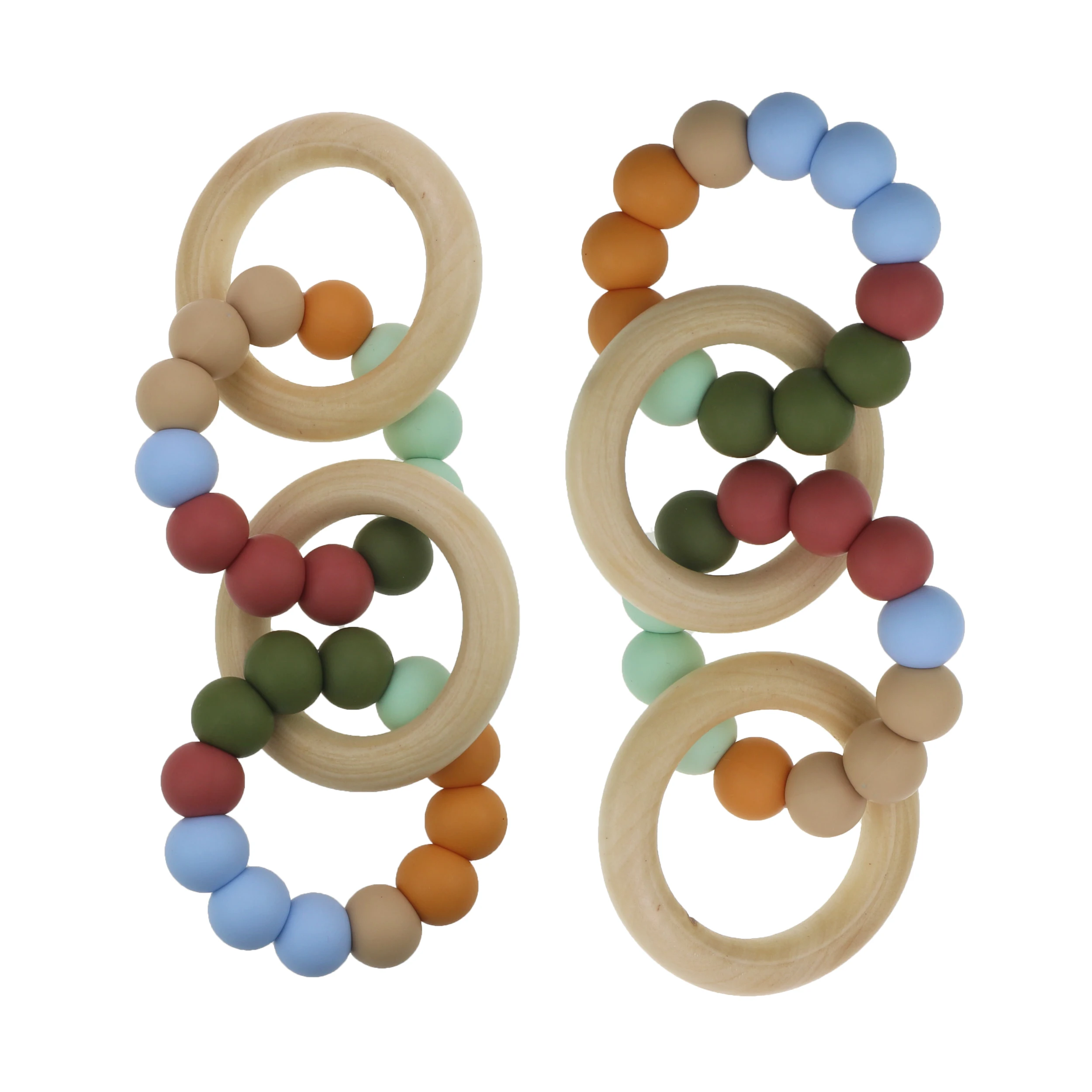 Оптовая продажа, деревянный двойной силиконовый Прорезыватель для зубов, не содержит Бисфенол А