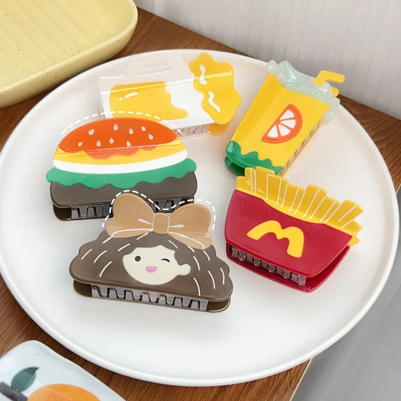 Wholesale creative design hamburger grab clip cute acetic acid hair clip candy color cartoon shark clip