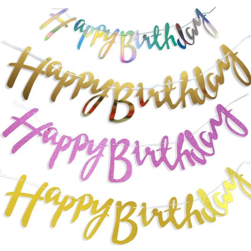 Happy Birthday Banner Happy Birthday Neon Sign Pull Up Banner Gold Glitter Birthday Party Banner Party Decoration Garland