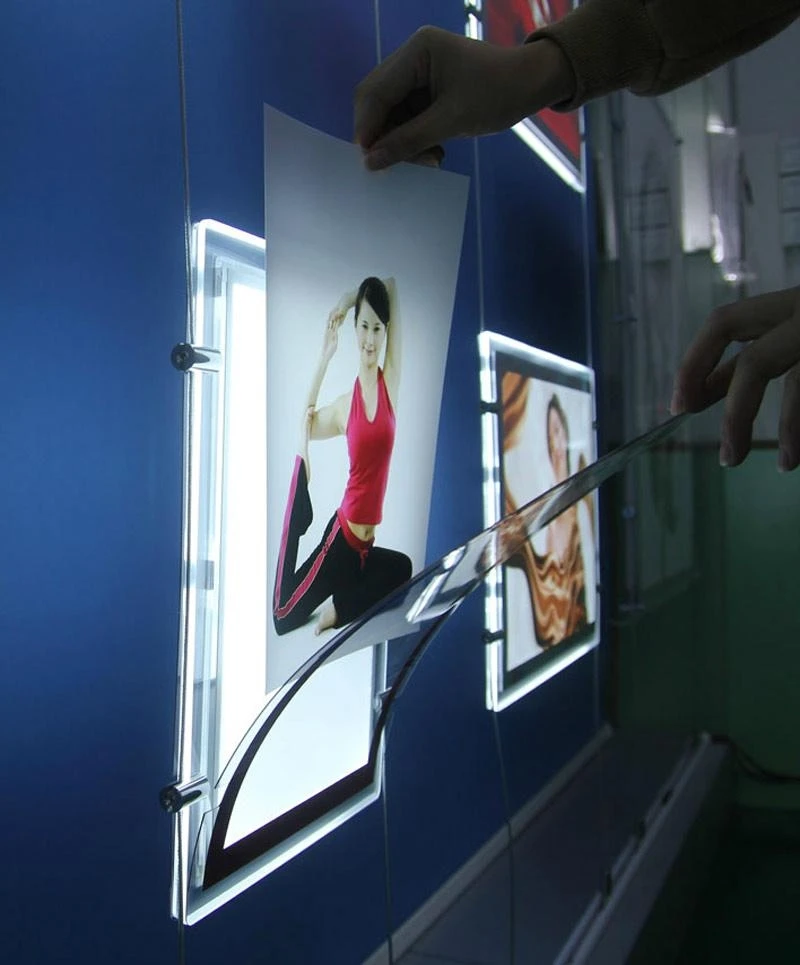 Crystal led Real estate window display frames A3 A4 cable wires hanging kits double side magnetic acrylic light box