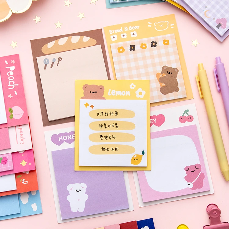 Cute Kawaii Self-adhesive Memo Pad Sticky Notes Pad Stationery Custom Sticky Notes School Office Supplies Memo Pads