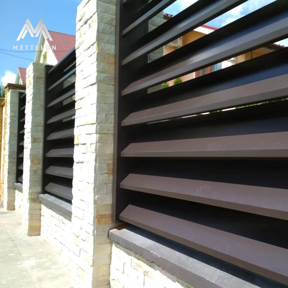 Mettelon High-Quality Durable Outdoor Aluminum Fence Posts Panels for Garden Yard Horizontal Slats Weather-Resistant Coating