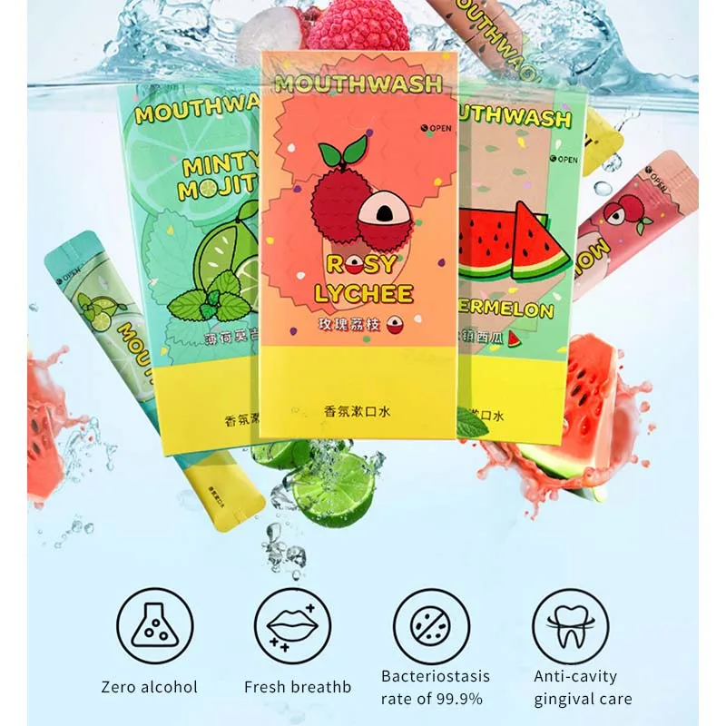 Private label mouthwash Rose Lychee Flavour Travel Size Mouthwash 12ml *20 sachet mouthwash Alcohol-free packet
