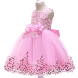 New Style  Wedding Princess Embroidery Bow Gown Flower Baby Girl Romper Dress Designs Party Wear
