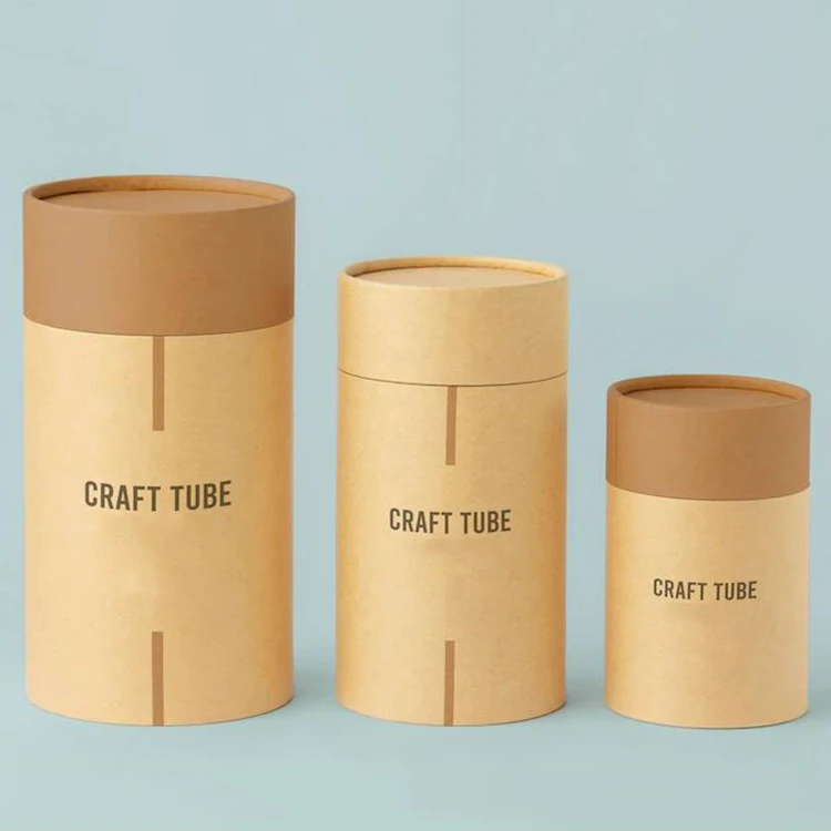 Custom logo round craft gift bottle package kraft paper tube cylindrical packaging box