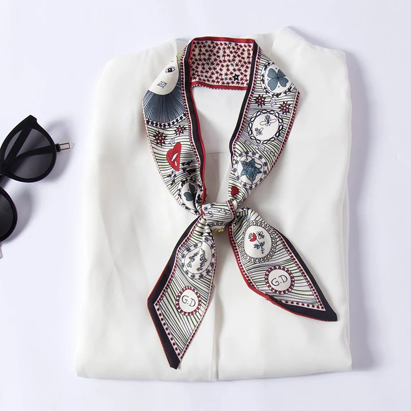 custom designer  long narrow scarves Neckerchief Small  hair neck scarf printing silk scarf for women