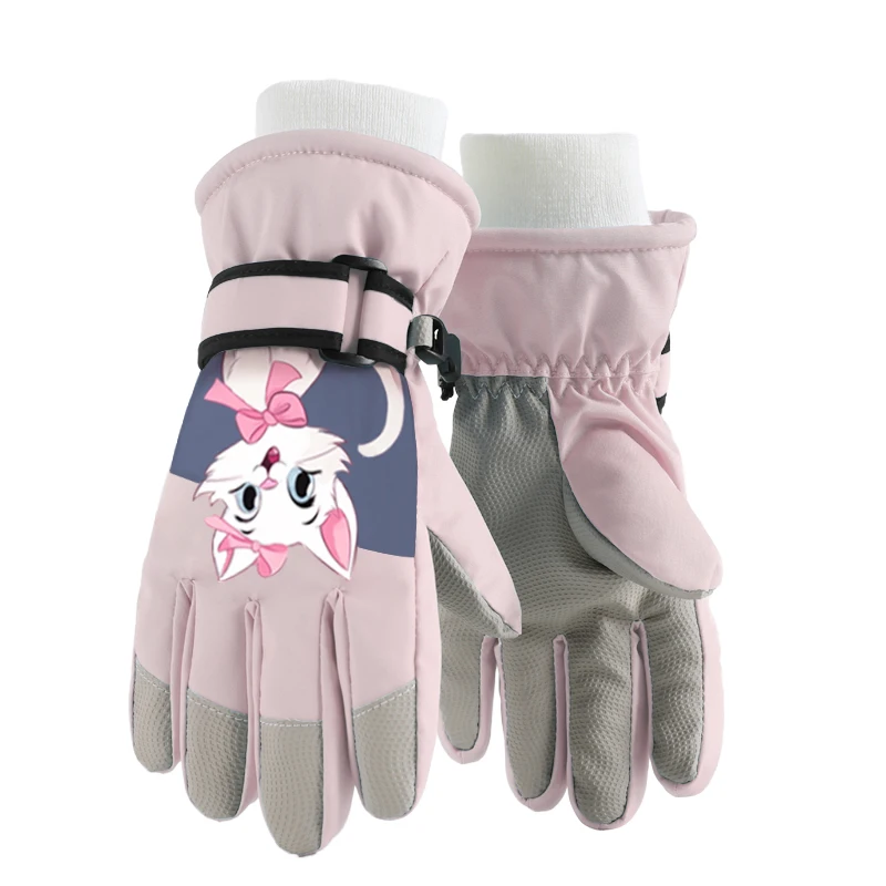 Kids Keep Warm Gloves Waterproof Winter Snowboard Ski Glove Adjustable  Full Finger Leather Ski Gloves