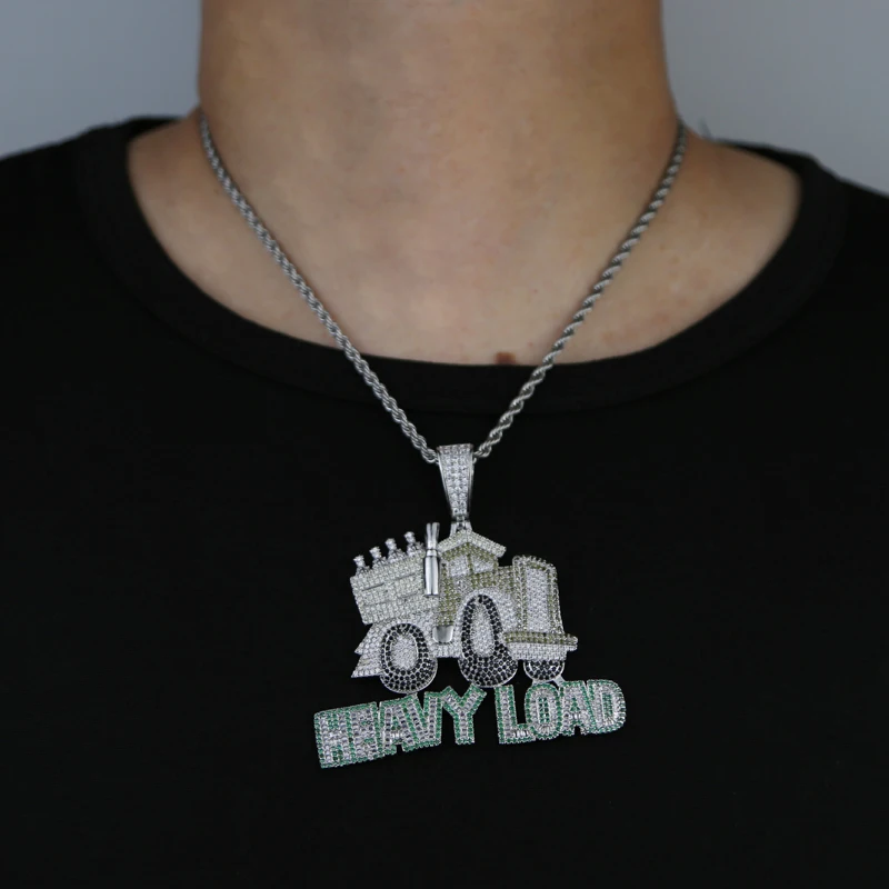 iced out bling 5a cz men boy jewelry fully heavy load money truck car shape hip hop pendant