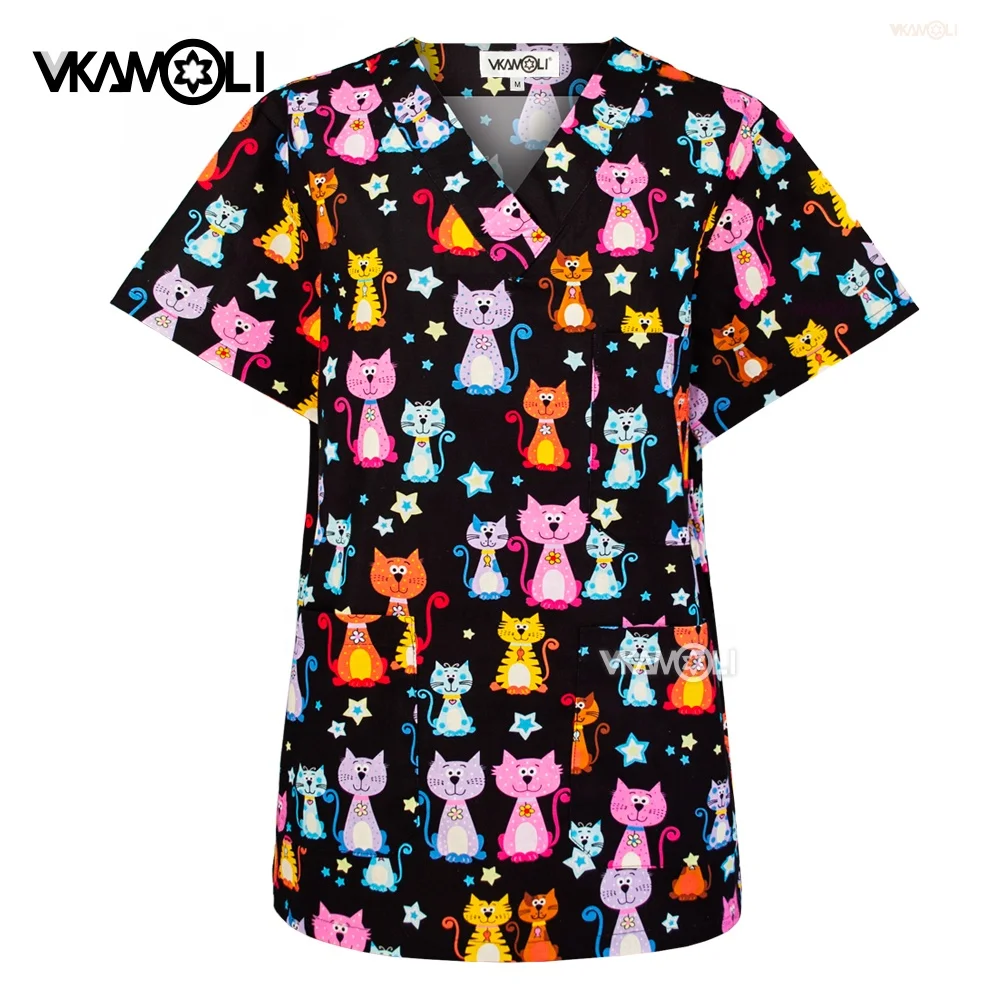 High quality Animal printing working Scrubs Tops pet grooming Uniforms Cartoon Beauty salon work clothing Pet beauty Uniform new