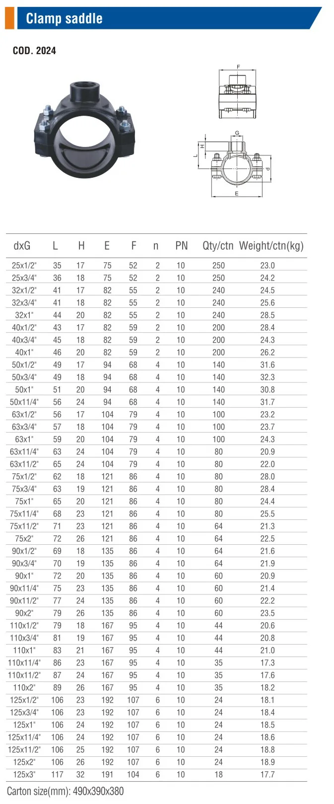 Donsen PP PE compression fitting clamp saddle PN10 for pipe