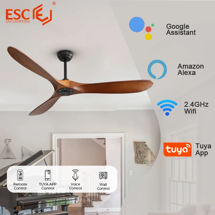 ESC освещение приложение для телефона умный потолочный вентилятор Wi-Fi медный мотор 5 скоростей 60 дюймов Большие потолочные вентиляторы с дистанционным управлением