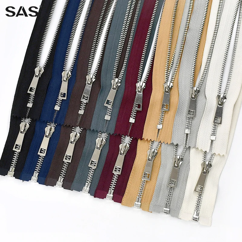SAS Wholesale Custom Open End/Close End Metal Zip Brass Teeth Jacket Zipper Custom Color Metal Zipper