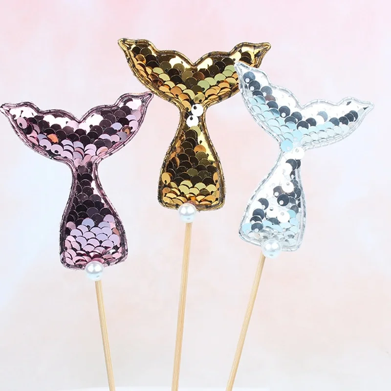 Birthday Party Supplies Sequins Decorating Set Glitter Cupcakes Mermaid Tail Wedding Cake Topper