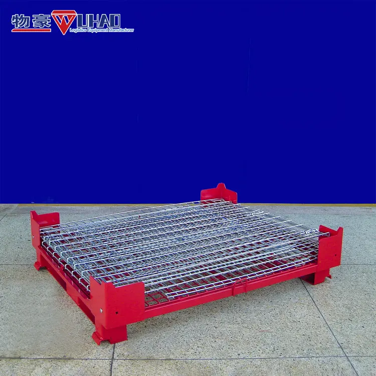 Heavy duty warehouse wire cage with pallet,Industrial Folding Wire Mesh Pallet Storage Box