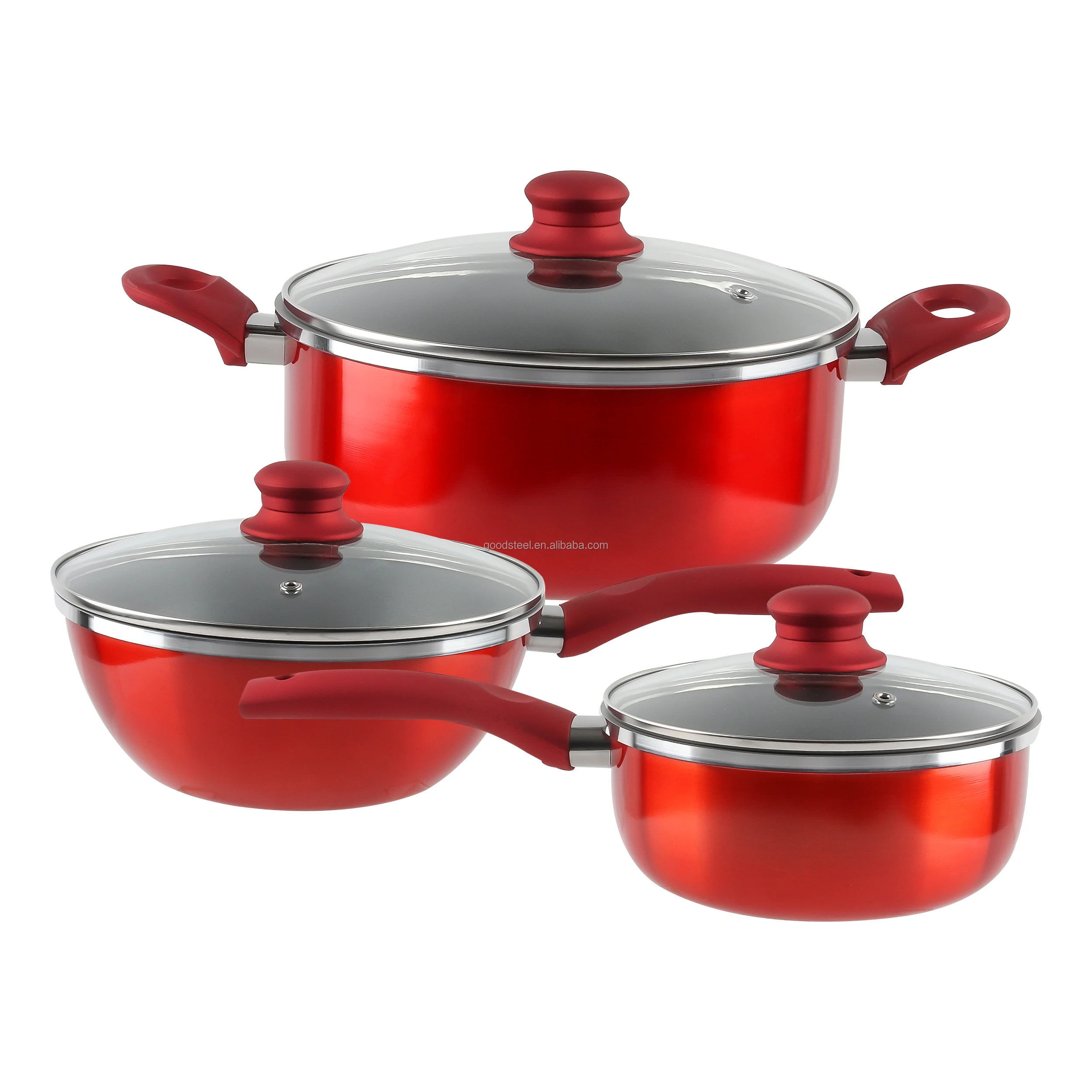 Ruby Red Fine Diamond Coat IH Compatible Gray Ceramic Coating Nonstick Aluminum Cookware Set MSF-6656