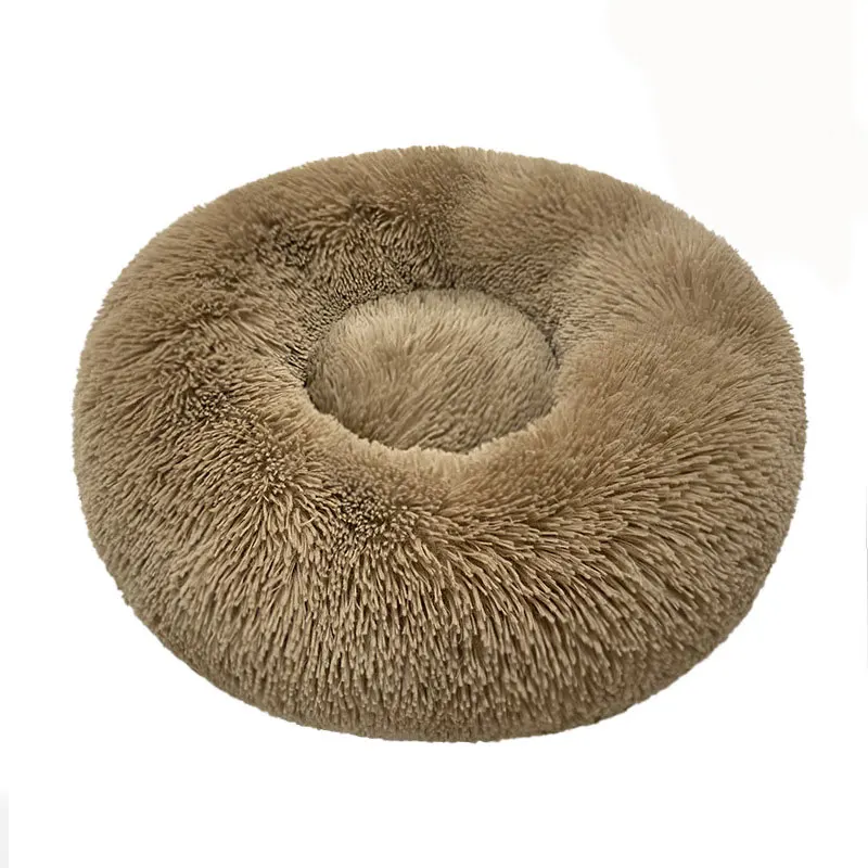 Wholesale washable luxury large cat pet dog bed Round Donut super long plush