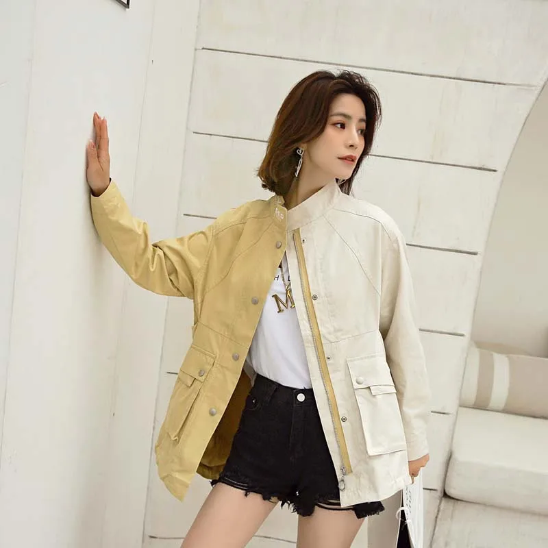 
2020 Spring Clothing Colorblock Windbreaker Women Trench Coats for Ladies 