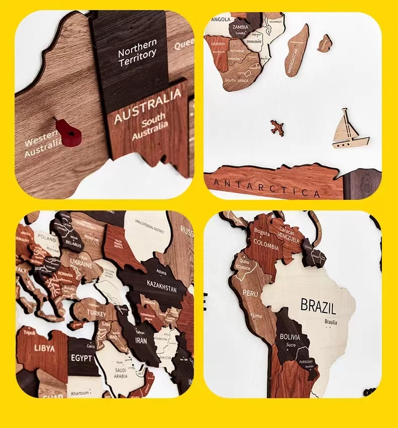 Factory Wholesale For Home map decor Wooden 3D Decoration art wall wood world map With light Backboard World Travel Map