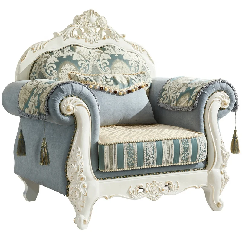 cheap price European style living room furniture solid wood fabric sofa set