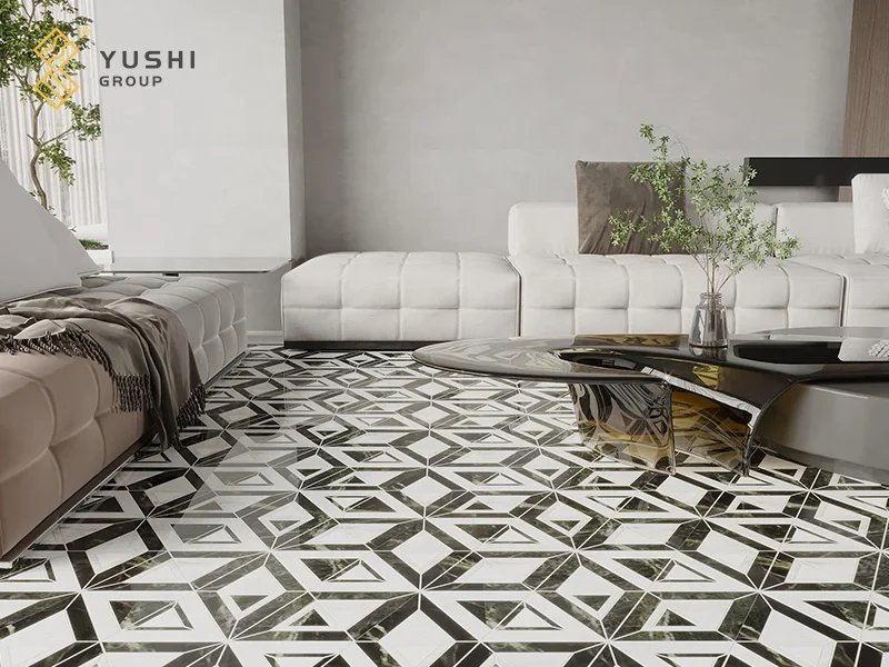 Yushi Custom Modern Style Natural Stone Design Nero Marquina Frozen White Marble Mosaic Tile  for Home Decor Bathroom Interior