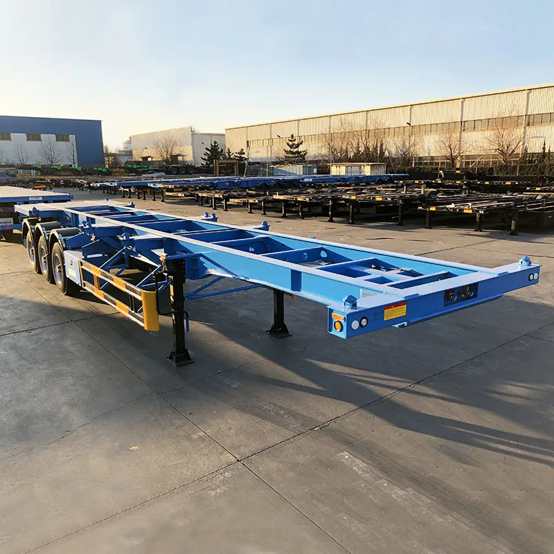 Factory price 3 axle flatbed chassis trailer container transport skeleton semi-trailer