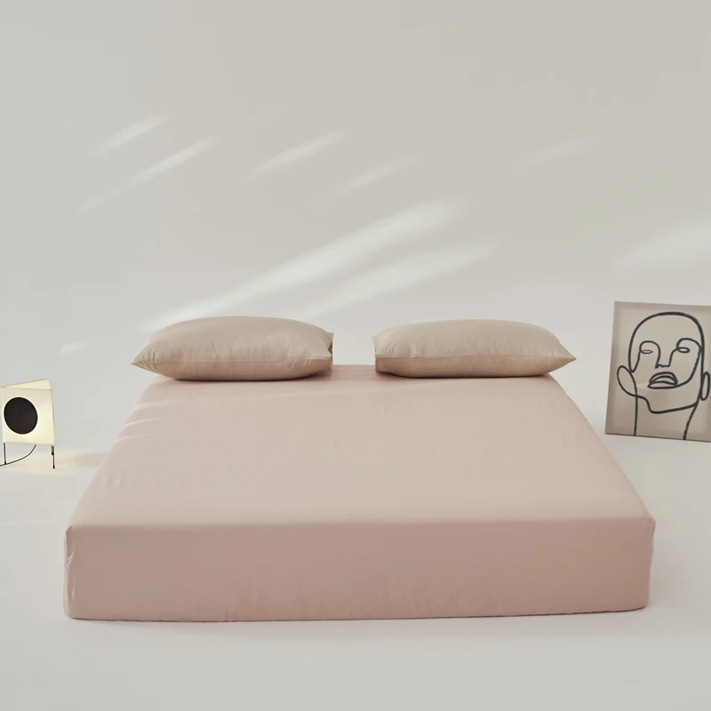 100% Cotton 40S Fitted Sheet Solid Bed Soft Mattress Cover Colorful 180*200 Lazy Style Home Textile 1PC Fitted Sheet Solid Brief