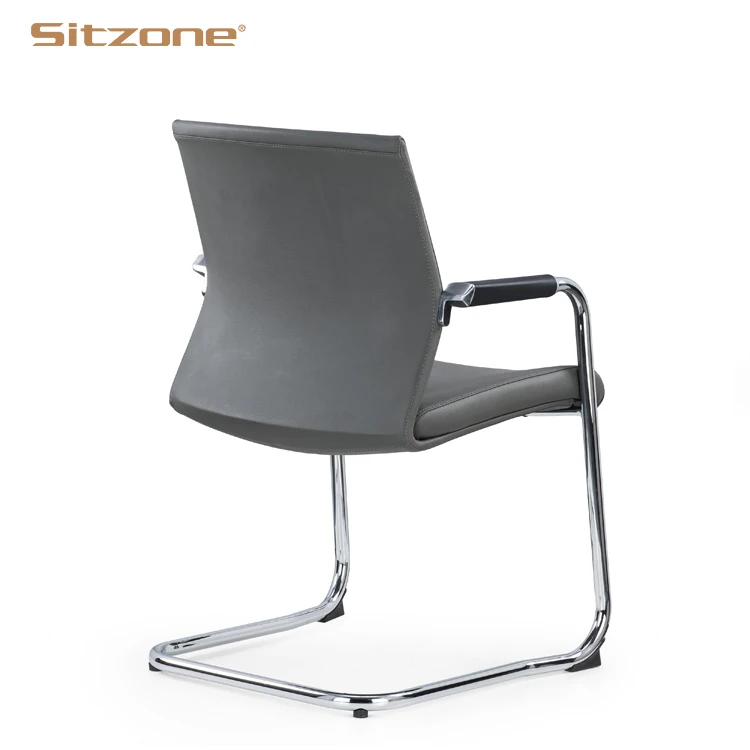 Modern grey leather stackable meeting room office visitors chair waiting