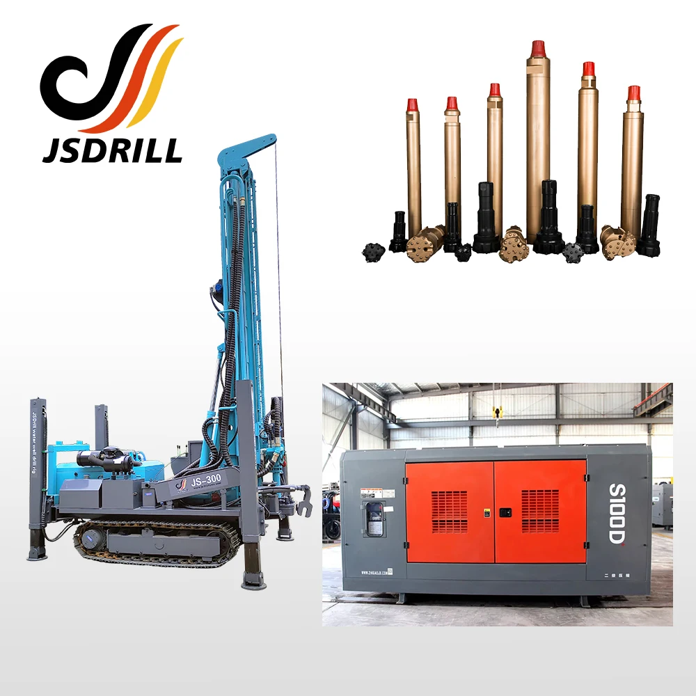 Jsdrill 500 м глубина полный гидравлический высокое атмосферное давление пневматический DTH буровая установка для бурения скважин на воду