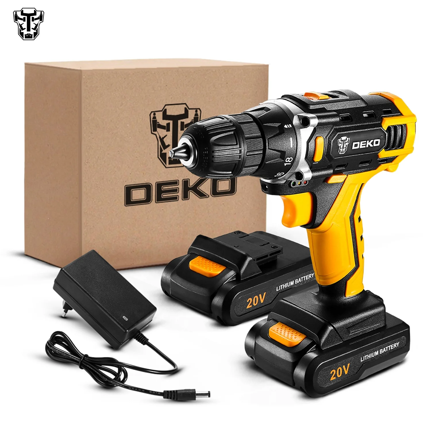  DEKO DKCD20FU SET2 Sharker Аккумуляторная дрель отвертка мини беспроводной мощности Светодиодный драйвер постоянного тока литий-ионный аккумулятор 18 + 1