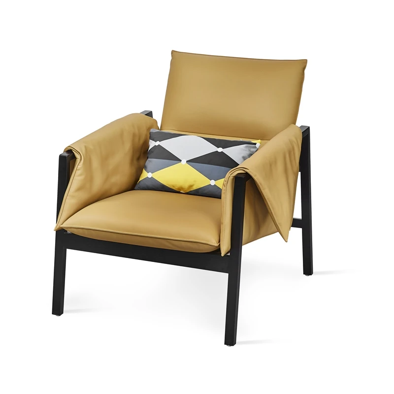 New design living room modern arm sofa chair upholstered lounge single large leather leisure chair with metal tube legs